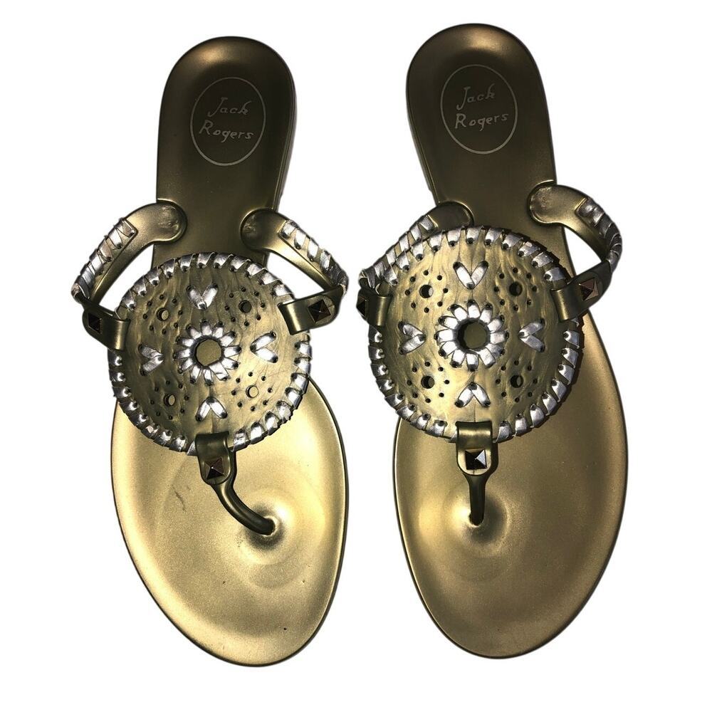 Green Jack Rogers Georgica Jelly Thong Sandals Size 9 Metallic Silver
